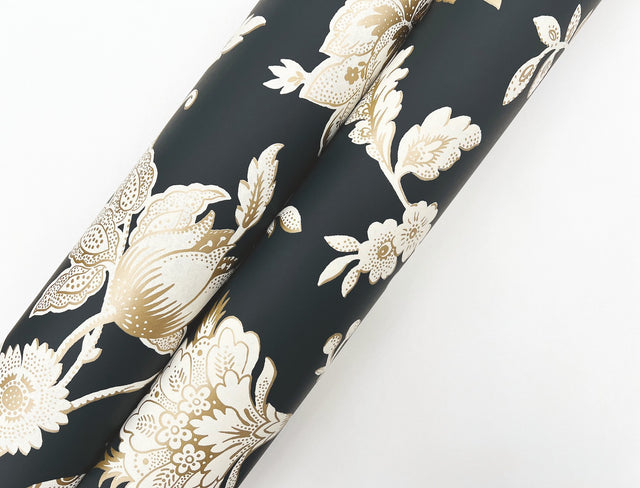 Sutton Black Wallpaper with Metallic Jacobean Toile Floral - York RT7824