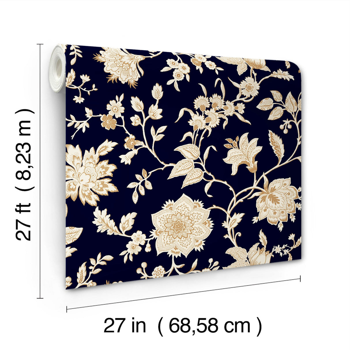 Sutton Black Wallpaper with Metallic Jacobean Toile Floral - York RT7824