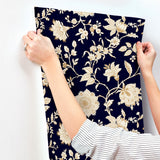 Sutton Black Wallpaper with Metallic Jacobean Toile Floral - York RT7824