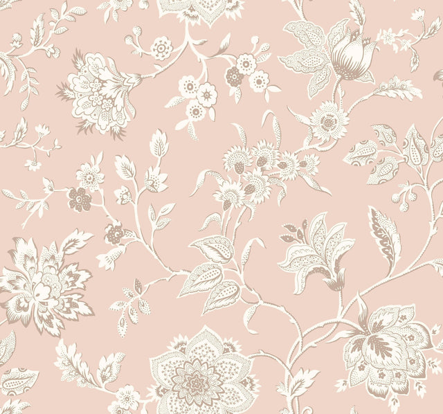Sutton Blush Wallpaper with Toile Floral Motif - York RT7825
