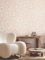 Sutton Blush Wallpaper with Toile Floral Motif - York RT7825