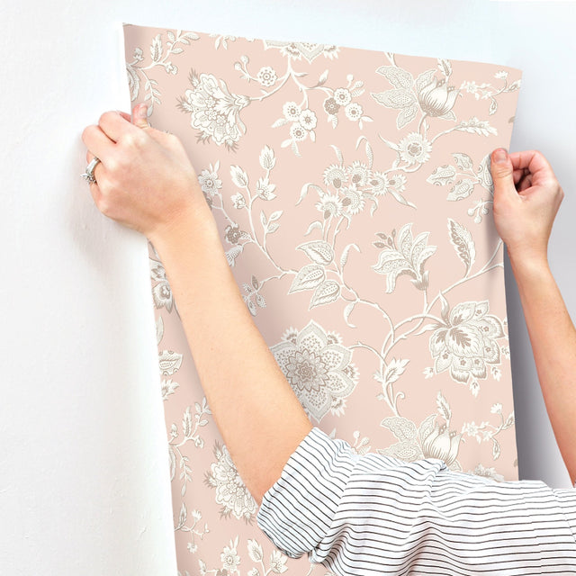 Sutton Blush Wallpaper with Toile Floral Motif - York RT7825