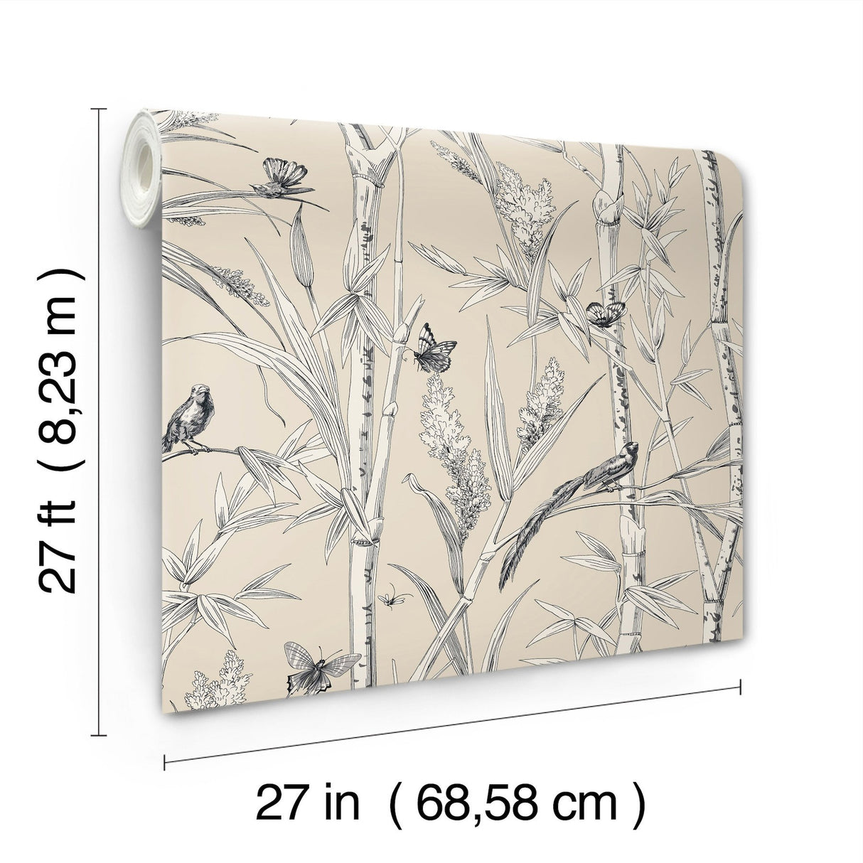 Bambou Toile Beige Wallpaper with Botanical Toile Motif - York RT7832