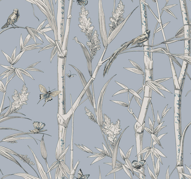 Bambou Toile Sky Blue Wallpaper with Transitional Toile Pattern - York RT7833