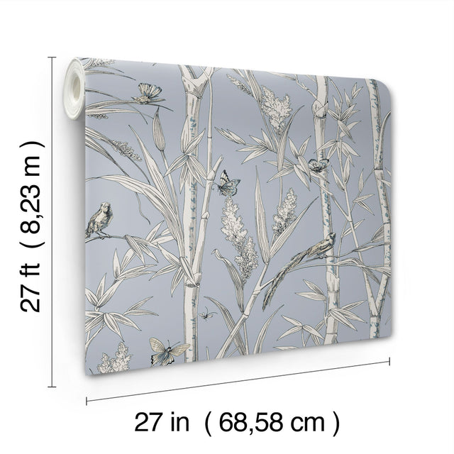Bambou Toile Sky Blue Wallpaper with Transitional Toile Pattern - York RT7833