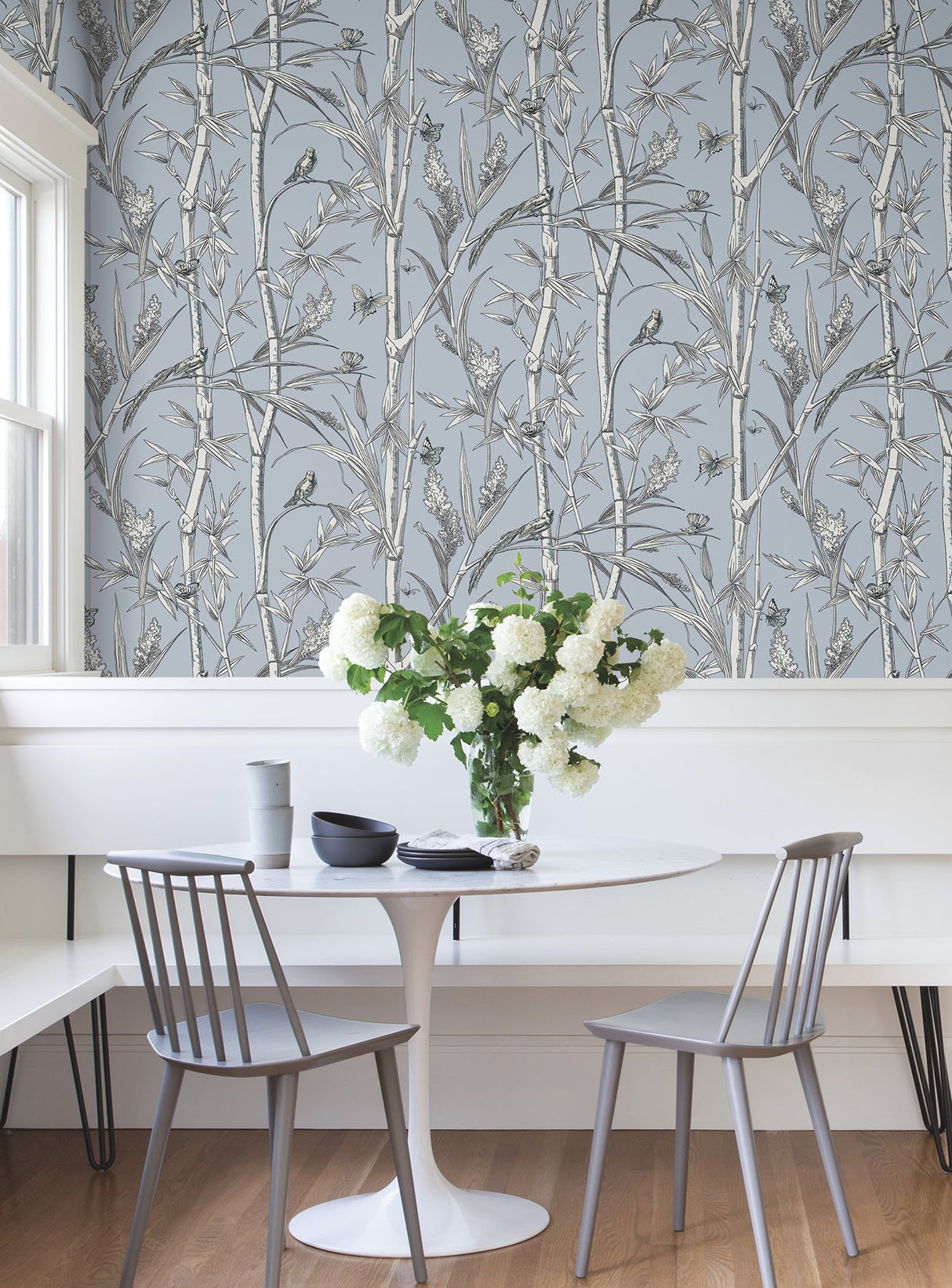 Bambou Toile Sky Blue Wallpaper with Transitional Toile Pattern - York RT7833