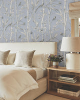 Bambou Toile Sky Blue Wallpaper with Transitional Toile Pattern - York RT7833