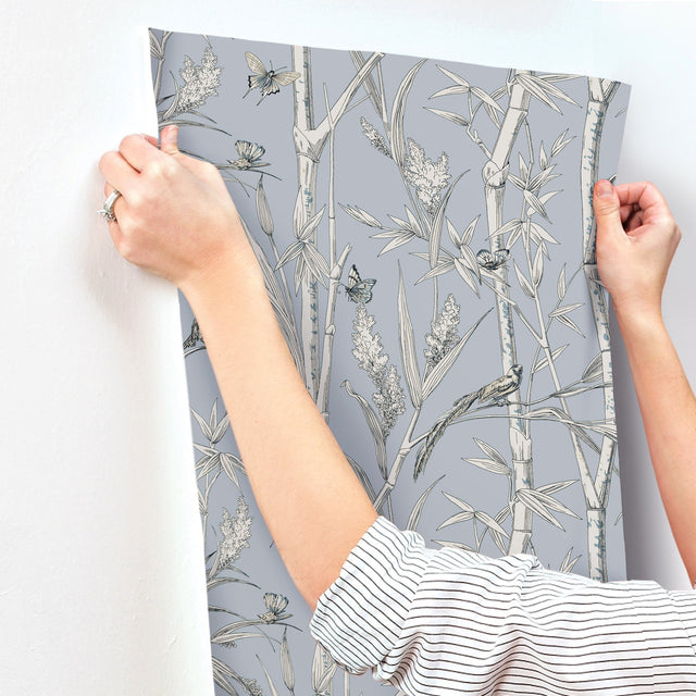 Bambou Toile Sky Blue Wallpaper with Transitional Toile Pattern - York RT7833
