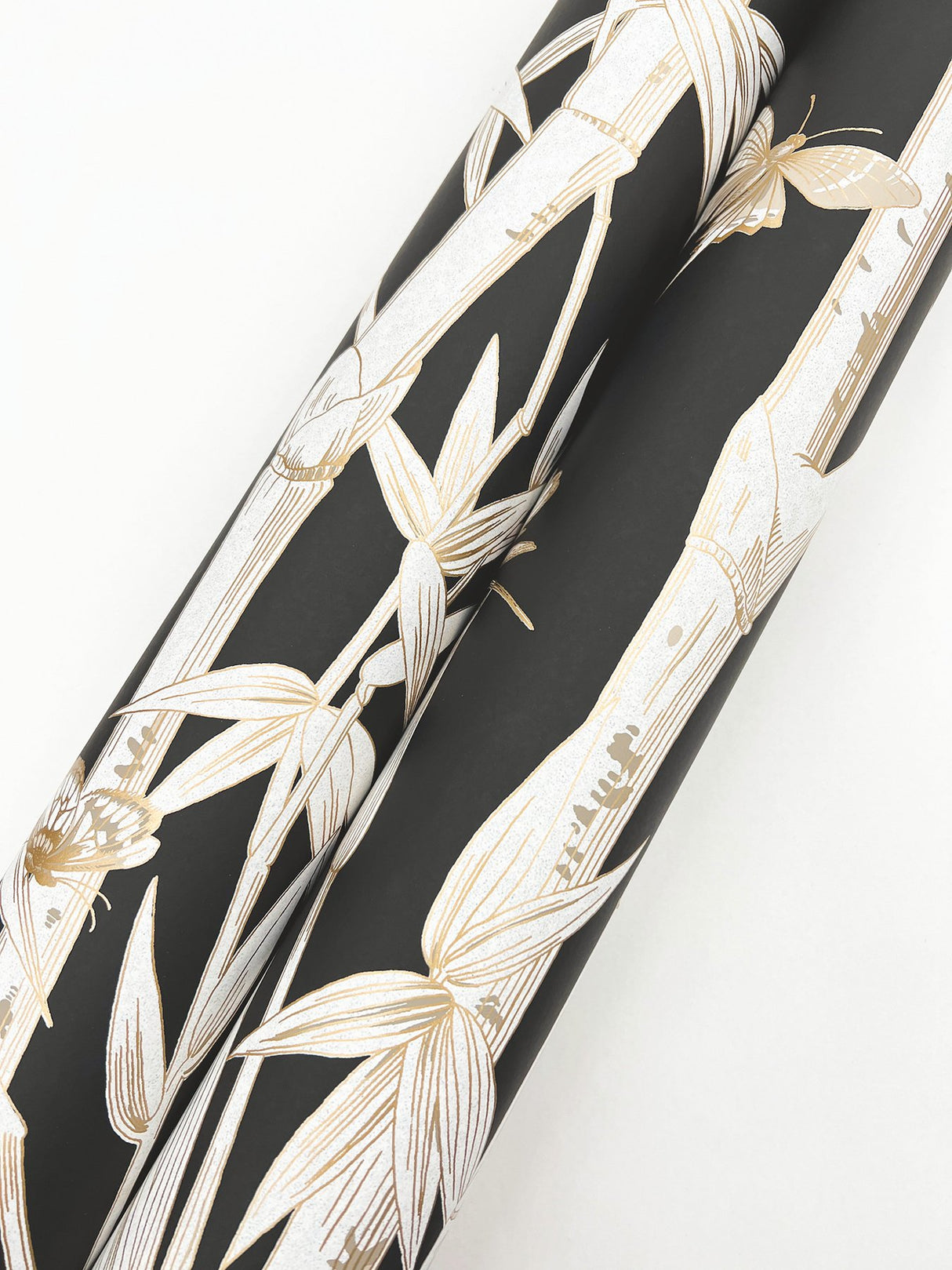 Bambou Toile Black Wallpaper with Metallic Bamboo and Wildlife Motif - York RT7834