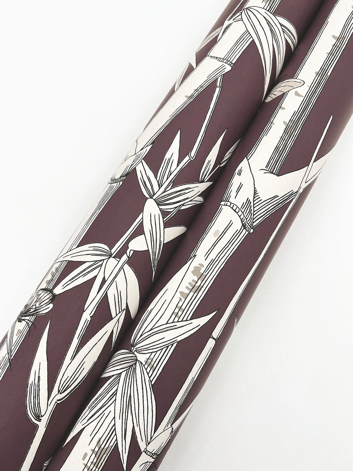 Bambou Toile Burgundy Wallpaper with Botanical Bamboo and Wildlife Motif - York RT7835