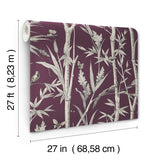Bambou Toile Burgundy Wallpaper with Botanical Bamboo and Wildlife Motif - York RT7835