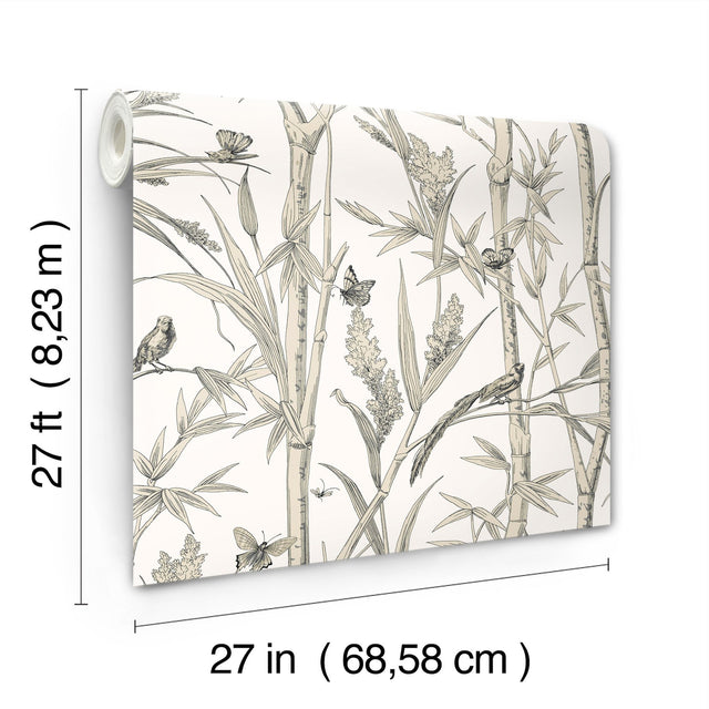 Bambou Toile White Wallpaper with Transitional Toile Pattern - York RT7836