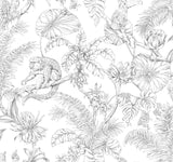 Tropical Sketch Toile Black Wallpaper with Eclectic Toile Pattern - York RT7841