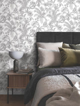 Tropical Sketch Toile Black Wallpaper with Eclectic Toile Pattern - York RT7841