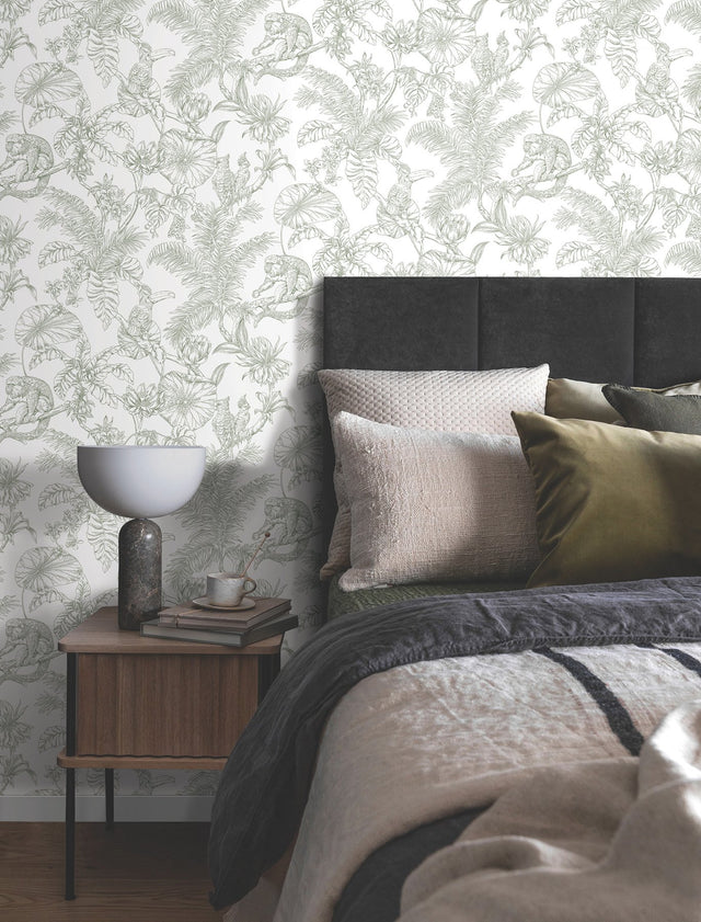 Tropical Sketch Toile Forest Wallpaper with Eclectic Toile Motif - York RT7842