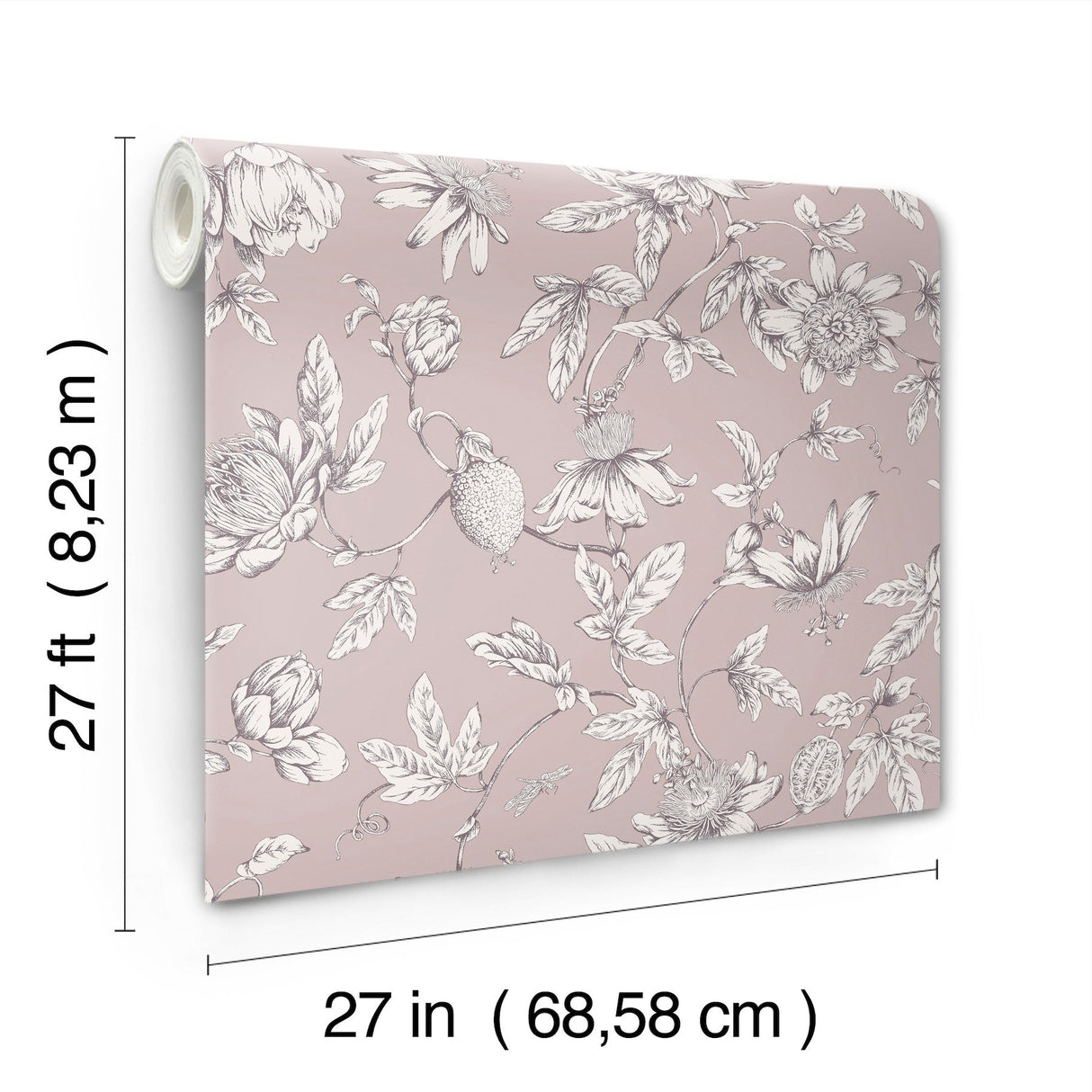 Passion Flower Toile Orchid Wallpaper with Traditional Toile Floral Pattern - York RT7851