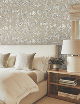Passion Flower Toile Linen Wallpaper with Traditional Toile Pattern - York RT7852