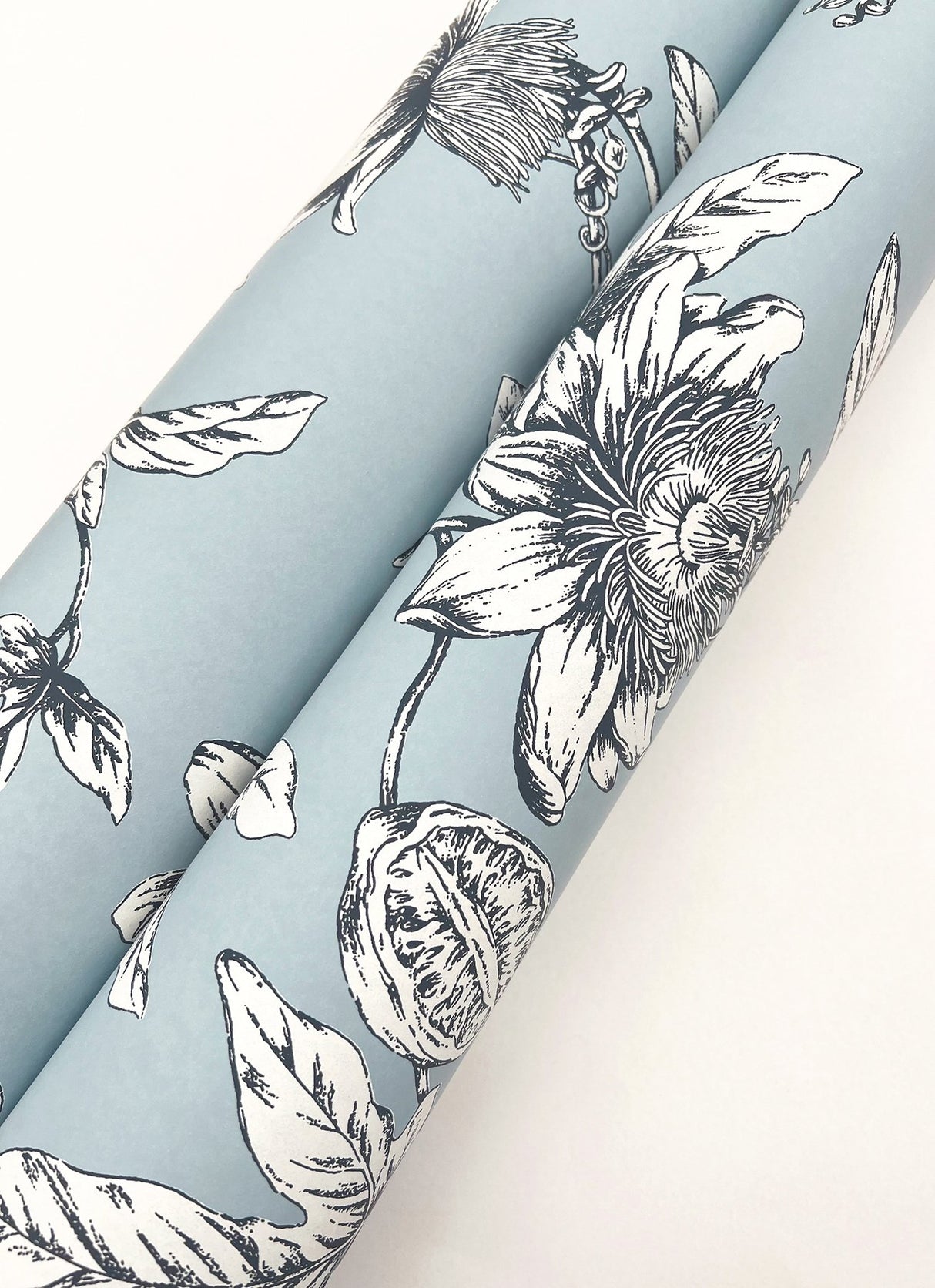 Passion Flower Toile Sky Blue Wallpaper with Floral Toile Pattern - York RT7853
