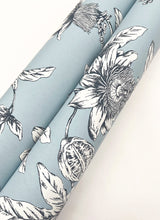 Passion Flower Toile Sky Blue Wallpaper with Floral Toile Pattern - York RT7853
