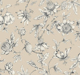 Passion Flower Toile Beige Wallpaper with Traditional Toile Floral Motif - York RT7854