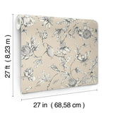 Passion Flower Toile Beige Wallpaper with Traditional Toile Floral Motif - York RT7854