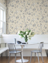 Passion Flower Toile Beige Wallpaper with Traditional Toile Floral Motif - York RT7854