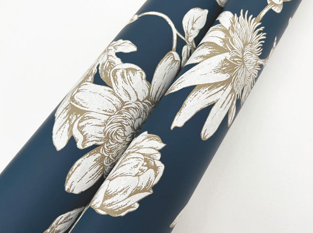 Passion Flower Toile Navy Wallpaper with Traditional Toile Floral Pattern - York RT7856