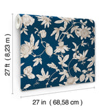 Passion Flower Toile Navy Wallpaper with Traditional Toile Floral Pattern - York RT7856