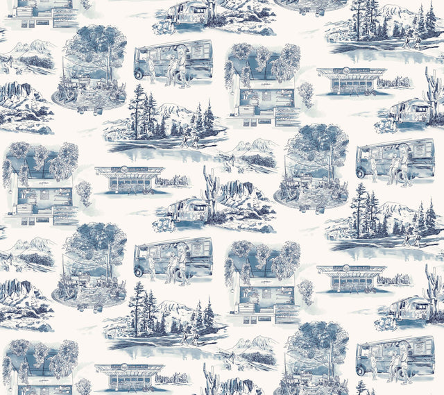 Modern Vista Toile Navy Wallpaper with Modern Toile Pattern - York RT7862