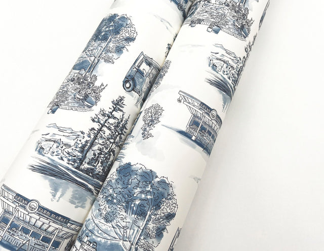 Modern Vista Toile Navy Wallpaper with Modern Toile Pattern - York RT7862