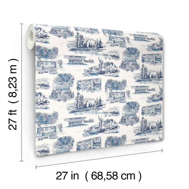 Modern Vista Toile Navy Wallpaper with Modern Toile Pattern - York RT7862