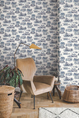 Modern Vista Toile Navy Wallpaper with Modern Toile Pattern - York RT7862