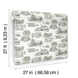 Modern Vista Toile Evergreen Wallpaper with Scenic Road Trip Toile Motif - York RT7863
