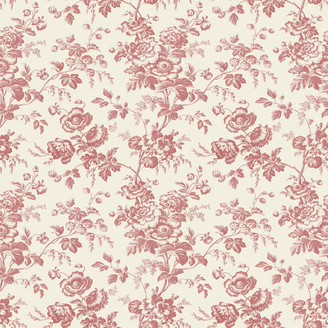 Anemone Toile French Red Wallpaper with Traditional Toile Floral Motif - York RT7871