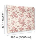 Anemone Toile French Red Wallpaper with Traditional Toile Floral Motif - York RT7871