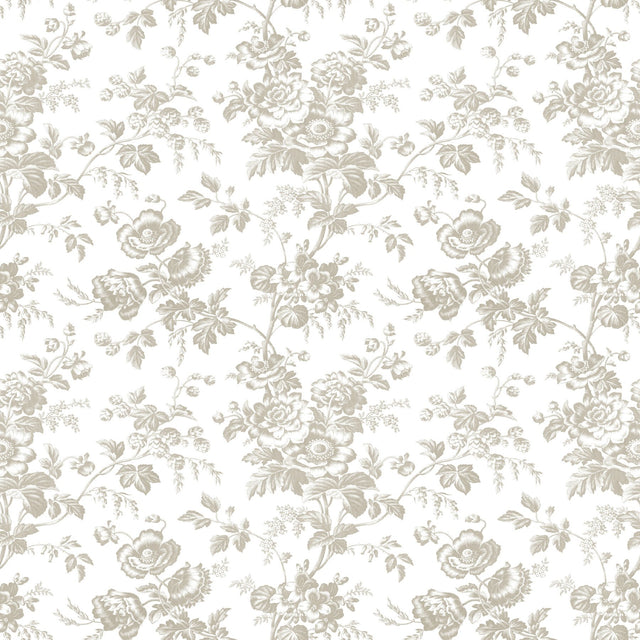 Anemone Toile Taupe Wallpaper with Traditional Toile Floral Motif - York RT7872