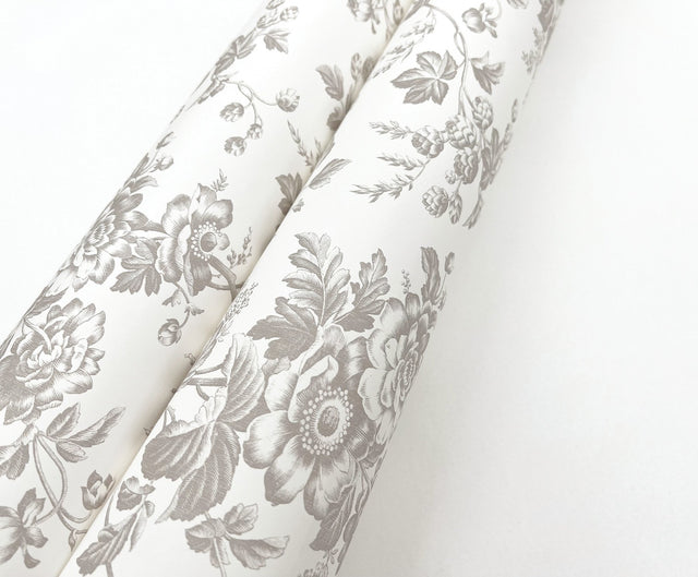 Anemone Toile Taupe Wallpaper with Traditional Toile Floral Motif - York RT7872