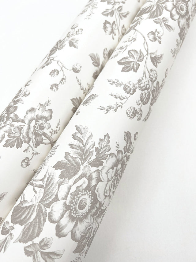 Anemone Toile Taupe Wallpaper with Traditional Toile Floral Motif - York RT7872