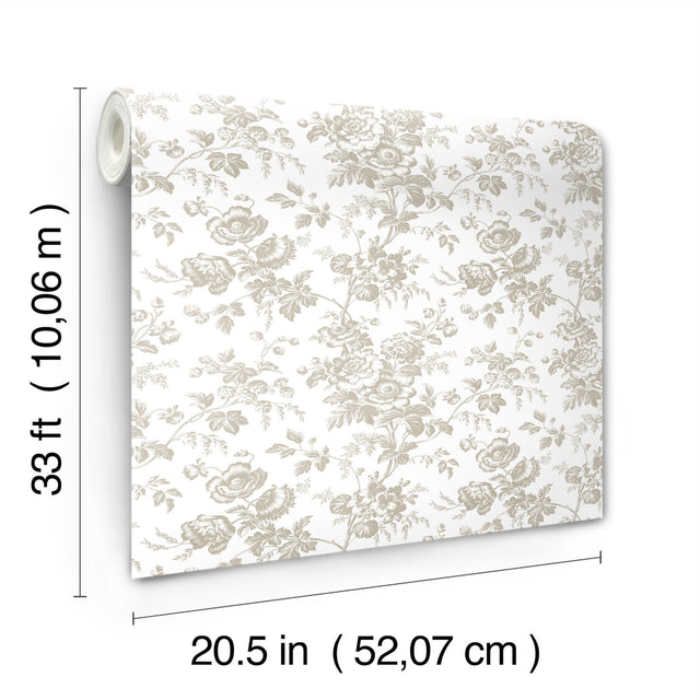 Anemone Toile Taupe Wallpaper with Traditional Toile Floral Motif - York RT7872