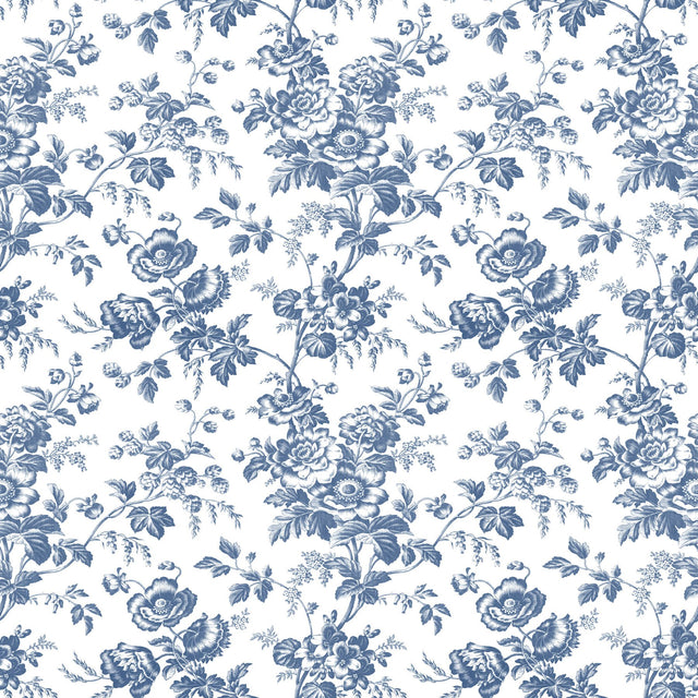 Anemone Toile Navy Wallpaper with Traditional Floral Toile Pattern - York RT7873