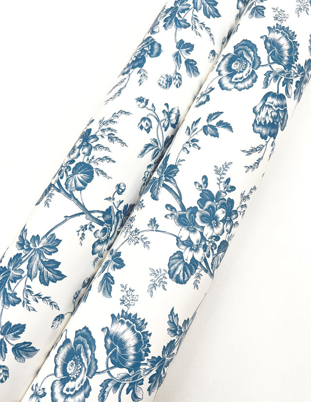 Anemone Toile Navy Wallpaper with Traditional Floral Toile Pattern - York RT7873