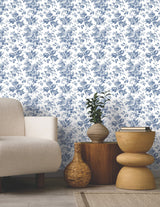 Anemone Toile Navy Wallpaper with Traditional Floral Toile Pattern - York RT7873