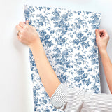 Anemone Toile Navy Wallpaper with Traditional Floral Toile Pattern - York RT7873