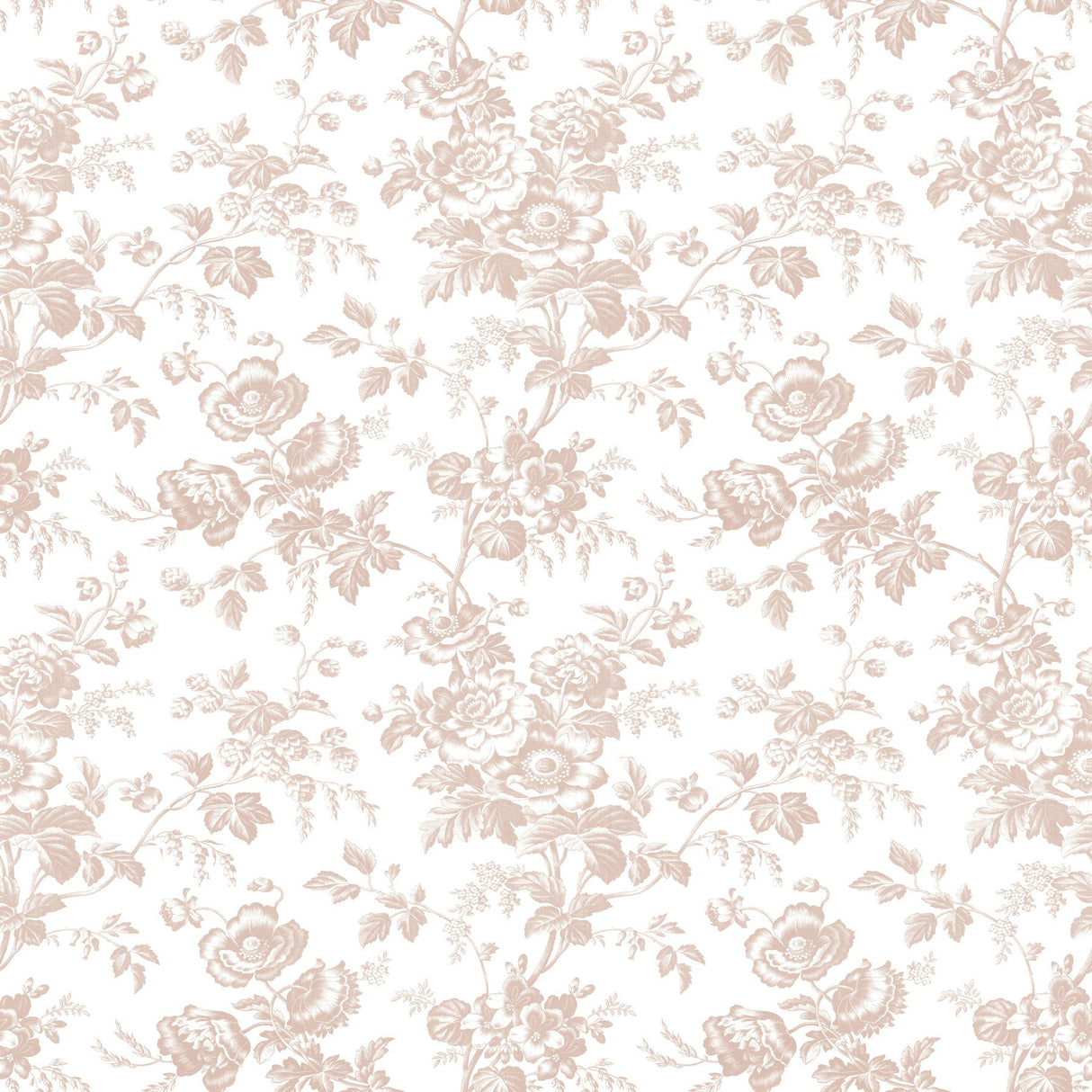 Anemone Toile Blush Wallpaper with Traditional Toile Floral Pattern - York RT7874