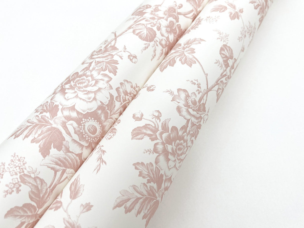 Anemone Toile Blush Wallpaper with Traditional Toile Floral Pattern - York RT7874