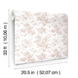 Anemone Toile Blush Wallpaper with Traditional Toile Floral Pattern - York RT7874
