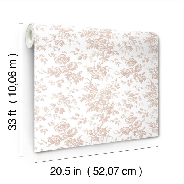 Anemone Toile Blush Wallpaper with Traditional Toile Floral Pattern - York RT7874