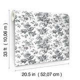 Anemone Toile Black Wallpaper with Traditional Toile Floral Motif - York RT7875