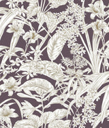 Orchid Conservatory Toile Mulberry Wallpaper with Metallic Tropical Toile Pattern - York RT7881