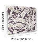 Orchid Conservatory Toile Mulberry Wallpaper with Metallic Tropical Toile Pattern - York RT7881